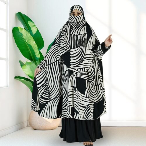 Premium Lilen Khimar & Skirt Set on Model