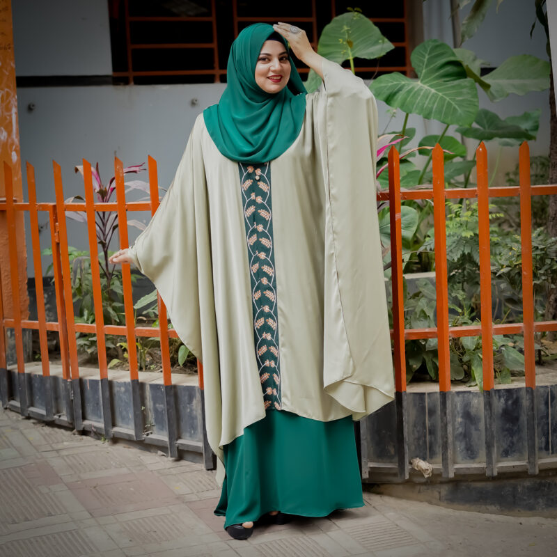 Gorgeous Floral Design Thread Embroidery on Shrug Kaftan Teal Shade