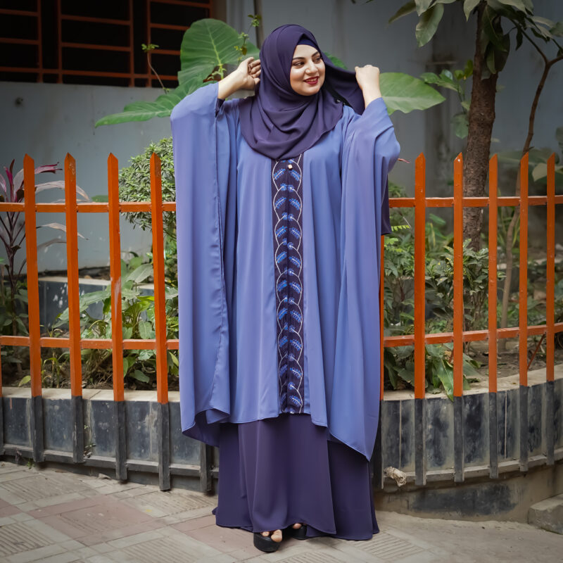 Gorgeous Floral Design Thread Embroidery on Shrug Kaftan Powder Blue