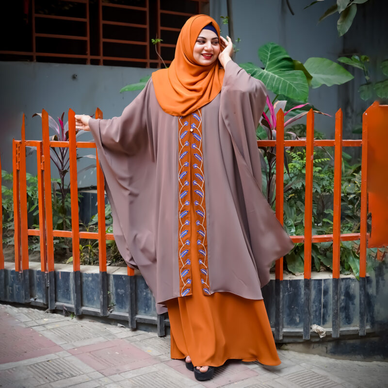 Gorgeous Floral Design Thread Embroidery on Shrug Kaftan (Burnt Orange)