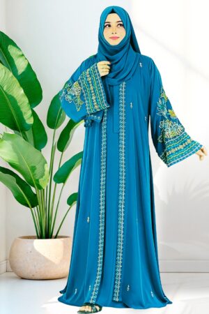SABA Gorgeous Embroidery Teal Blue Kimono Set Premium Dubai Cherry