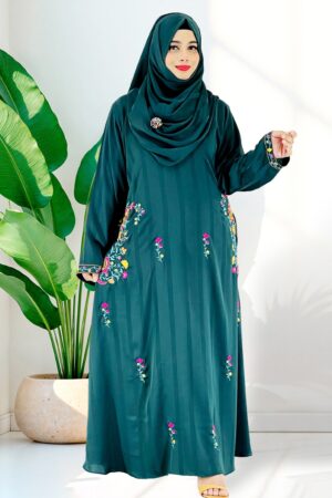 ANAYA Premium Zoom Fabric Embroidered Abaya Bottle Green