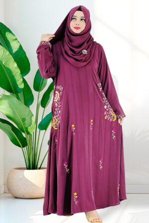 Gorgeous Embroidered Abaya in Dark Raspberry