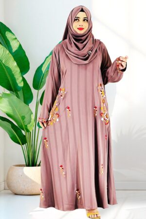 ANAYA Premium Zoom Fabric Embroidered Abaya Mauve Pink