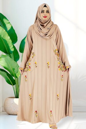 ANAYA Premium Zoom Fabric Embroidered Abaya Biscuit Color