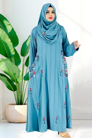 ANAYA Premium Zoom Fabric Embroidered Abaya Ash Blue