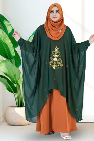 SANIYA - Elegant Bottle Green and Mustard Contrast Modest Cape Set