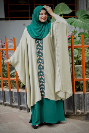 Gorgeous Floral Design Thread Embroidery on Shrug Kaftan Teal Shade