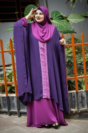 Gorgeous Floral Design Thread Embroidery on Shrug Kaftan Dark Violet