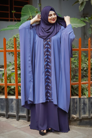 Gorgeous Floral Design Thread Embroidery on Shrug Kaftan Powder Blue