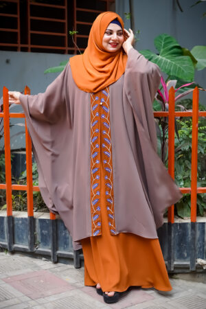 Gorgeous Floral Design Thread Embroidery on Shrug Kaftan (Burnt Orange)