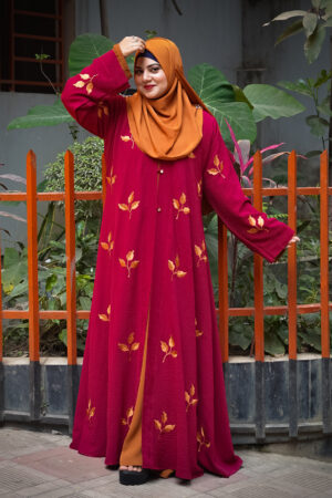 PAARI Premium CY Fabric Embroidered Abaya Maroon