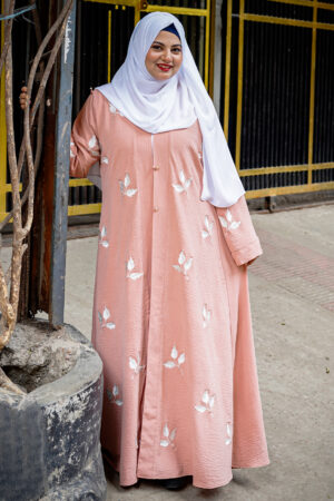 PAARI Premium CY Fabric Embroidered Abaya Peach