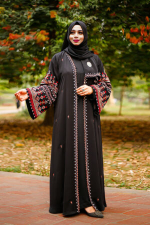 ZAIMA Premium Dubai Cherry Embroidered Abaya Black