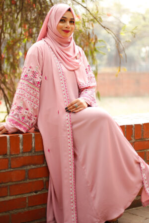 ZAIMA Premium Dubai Cherry Embroidered Abaya Dusty Pink