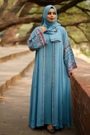 ZAIMA Premium Dubai Cherry Embroidered Abaya Mint Blue