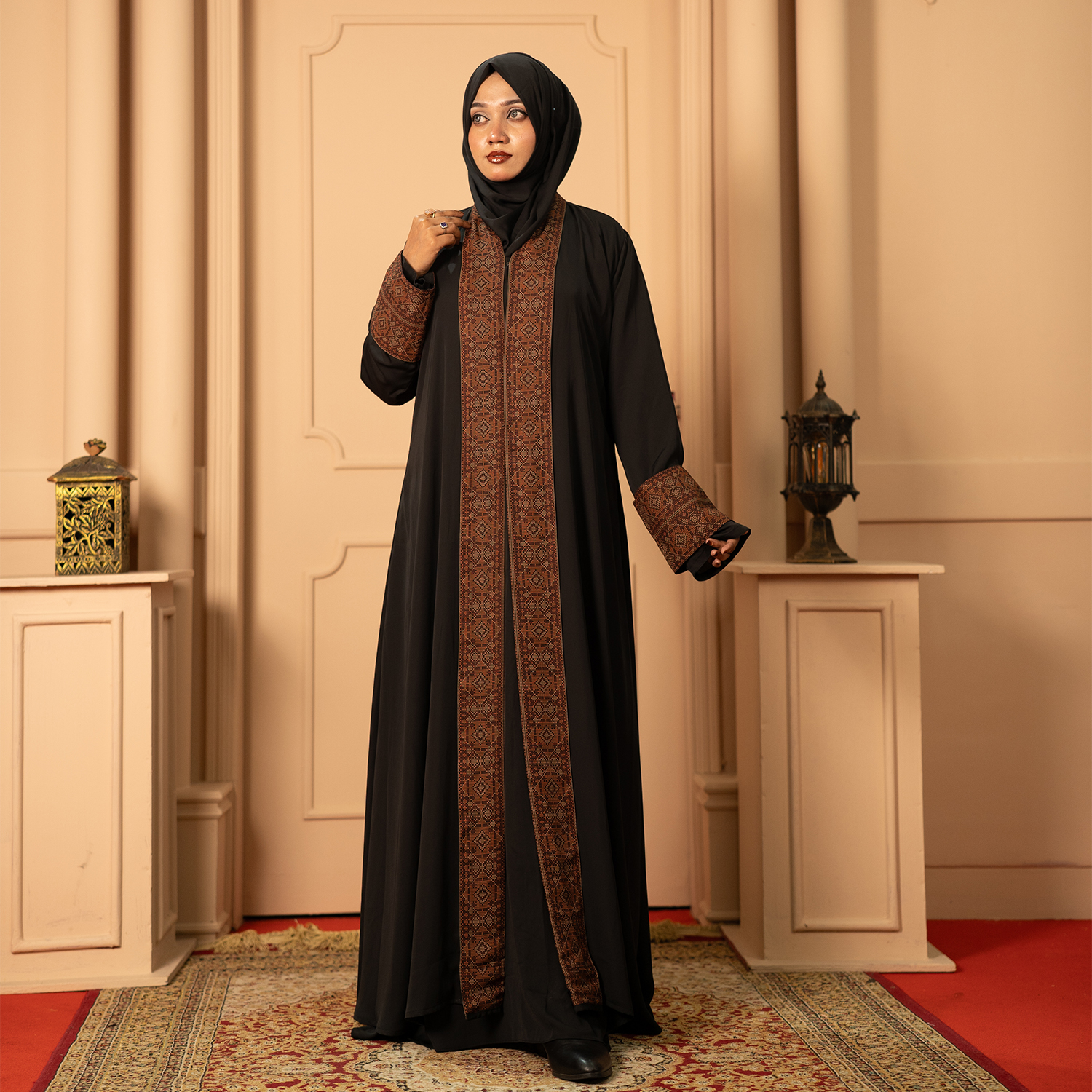 Hana Premium Dubai Cherry Embroidered Abaya Black
