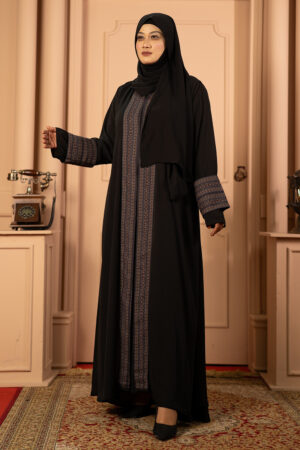 Hana Premium Dubai Cherry Embroidered Abaya Black with Coffee