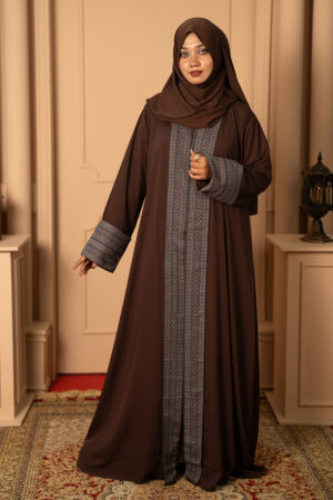 Hana Premium Dubai Cherry Embroidered Abaya Coffee