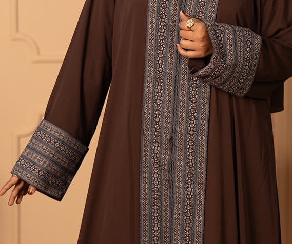 Hana Premium Dubai Cherry Embroidered Abaya Coffee - Image 2