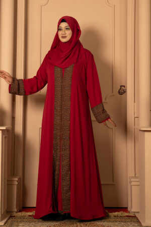 Hana Premium Dubai Cherry Embroidered Abaya Maroon