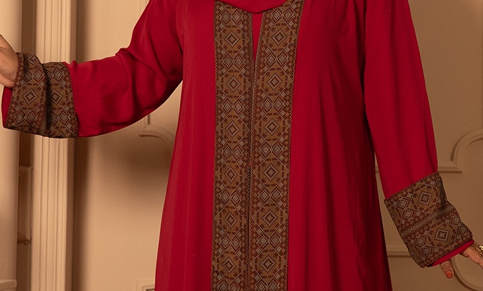 Hana Premium Dubai Cherry Embroidered Abaya Maroon - Image 2
