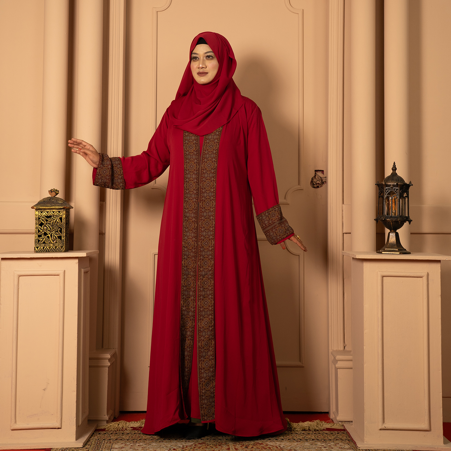 Hana Premium Dubai Cherry Embroidered Abaya Maroon