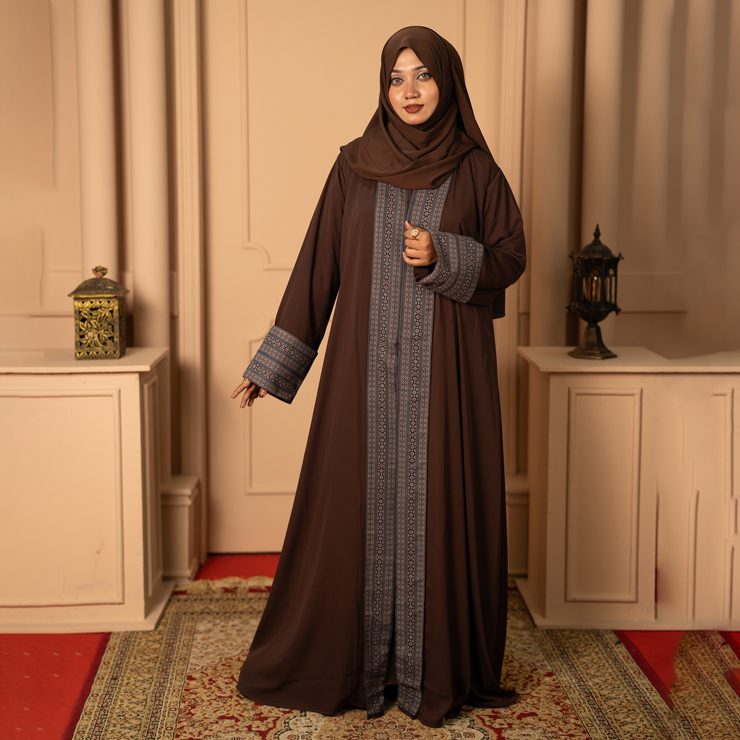 Hana Premium Dubai Cherry Embroidered Abaya Coffee